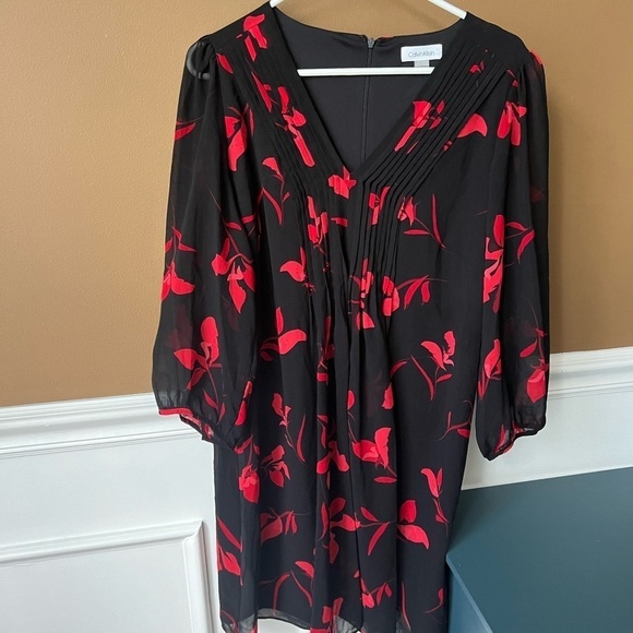 CALVIN KLEIN Womens Floral-Print A-line Dress Size 14 workwear Career Party - Picture 5 of 9